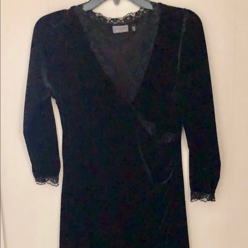 Black velvet dress black lace floral trim!